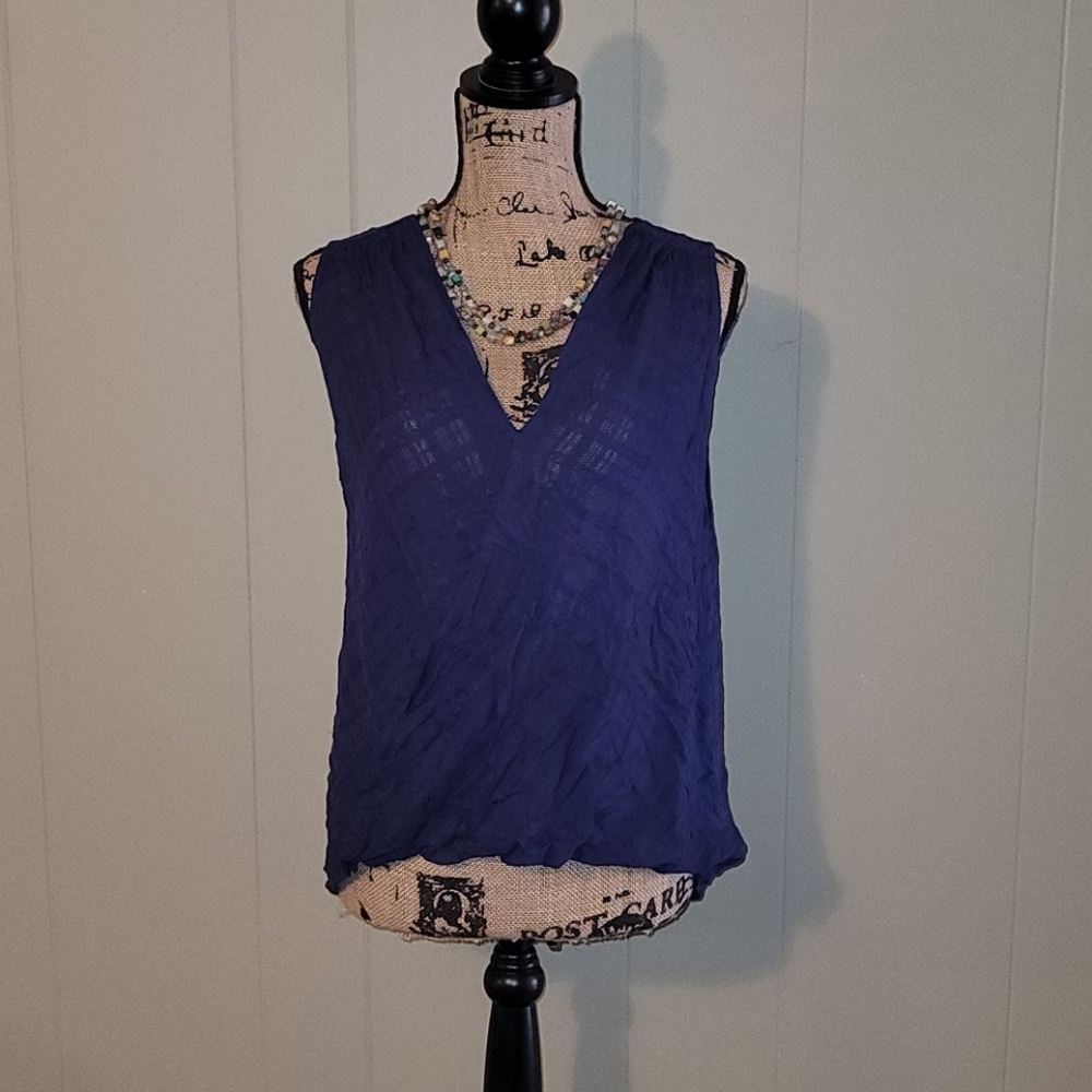 Bleuh Ciel Ruched Dark Blue Boho Sleeveless Top